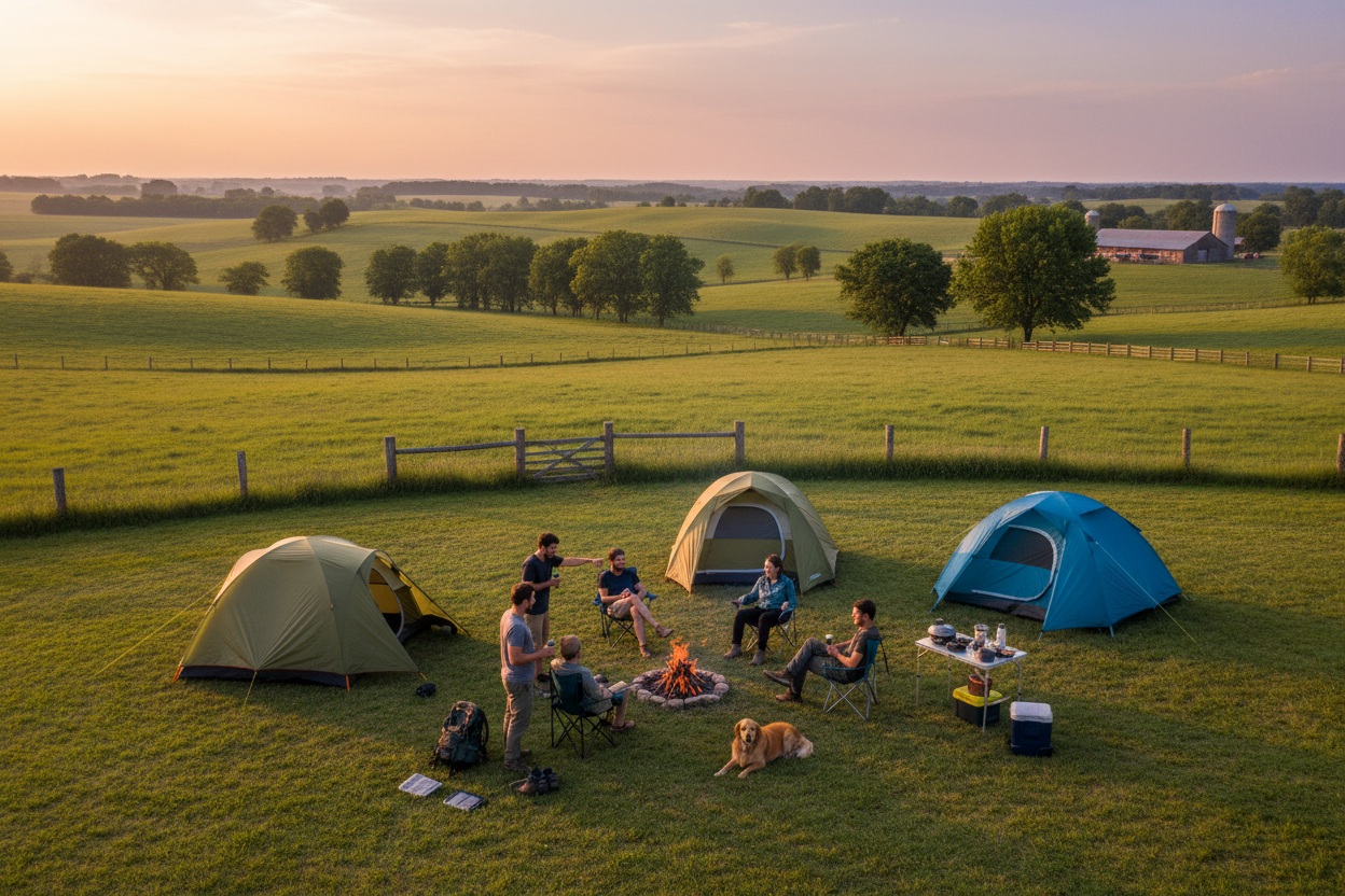 people camping on a farm