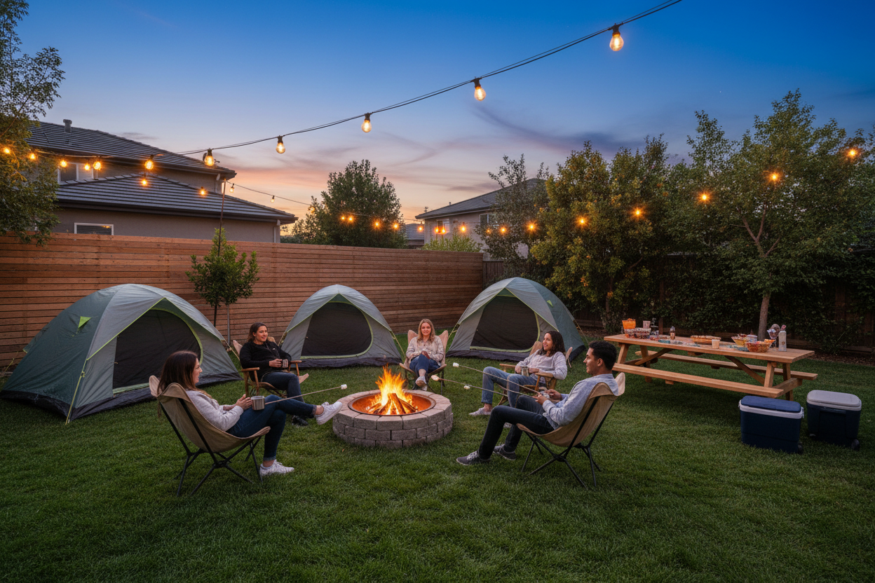 people camping outside backyard
